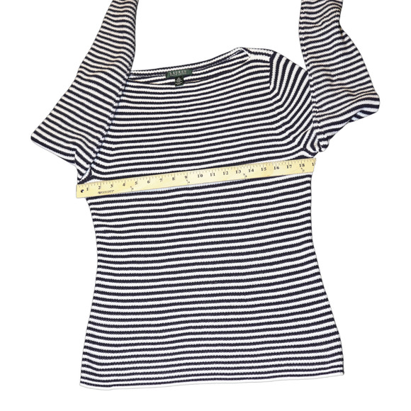 Lauren Ralph Lauren Navy White Striped Cotton Sweater Sz XL Nautical Preppy EUC - Picture 3 of 13